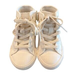 NEXT White High Top Sneakers Toddler Girl Size 6C Hearts Sole Zip Lace Trainers